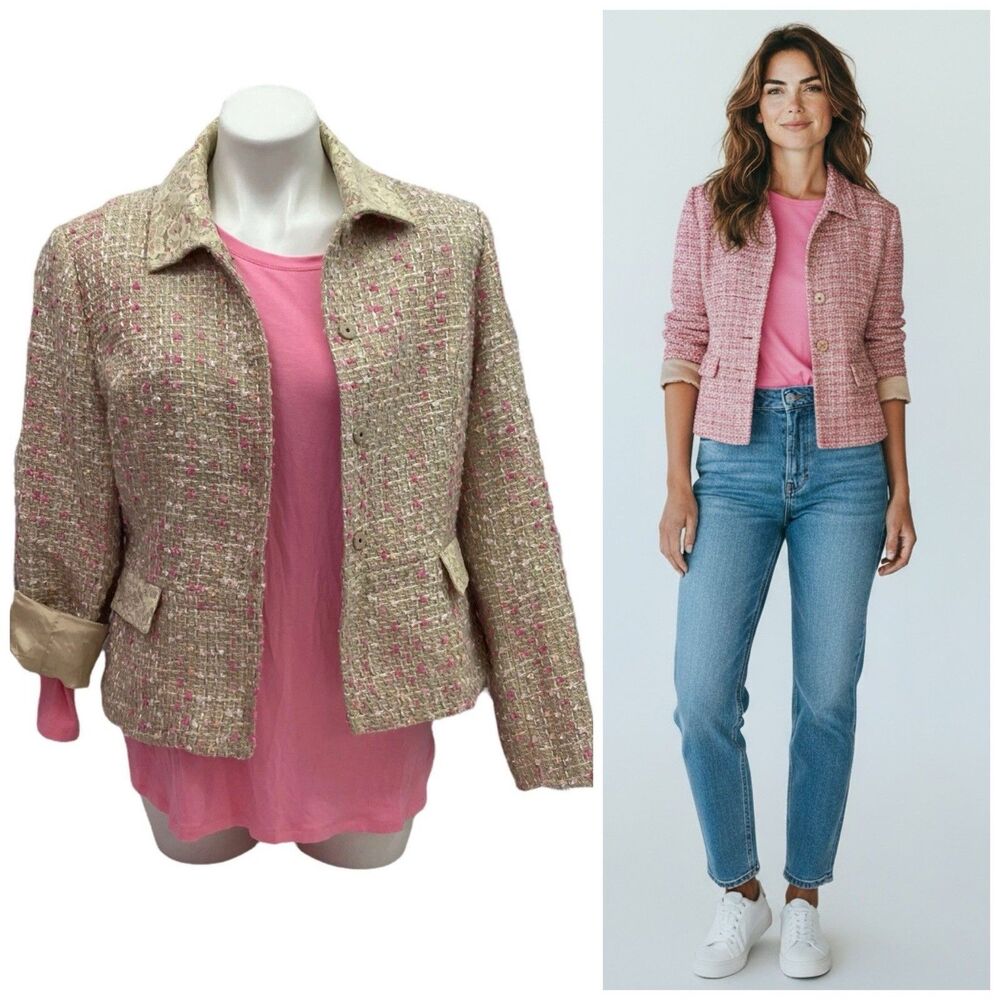 Fundamental Things Blazer Womens Sz 10 Pink Tan Preppy Work Officecore Corpcore